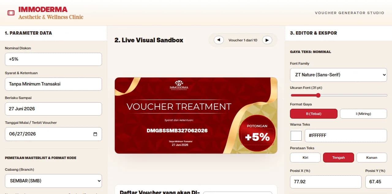 Preview Voucher Generator Immoderma